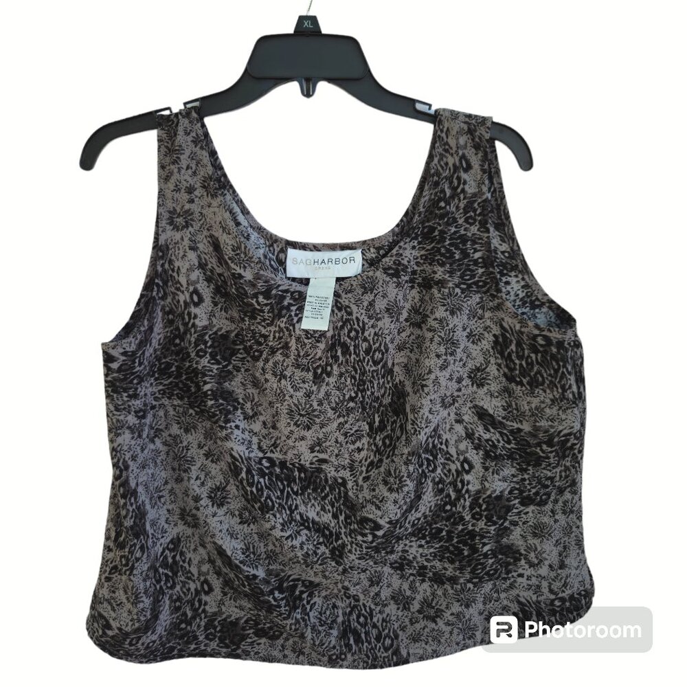 Women's Size 14 Sleeveless Tank Top Floral Print Black & Gray Dark Fairy Grunge